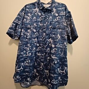 IZOD Saltwater Mens XXL Swordfish Blue Tropical Short Sleeve Button Down Outdoor